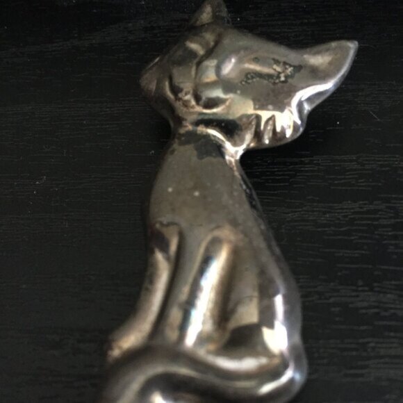 VINTAGE MEXICO 925 SILVER LARGE CAT BROOCHPENDANT - Picture 2 of 7
